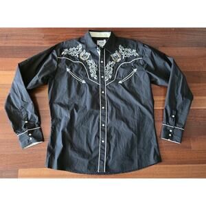 New Ace of Diamond Western Pearl Snap Embroidered Shirt Black And White Size Xl